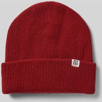 MSCH Copenhagen Beanie aus Wolle mit Label-Patch in Bordeaux, Größe 1 von MSCH Copenhagen