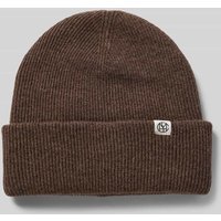 MSCH Copenhagen Beanie aus Wolle mit Label-Patch in Dunkelbraun Melange, Größe 1 von MSCH Copenhagen