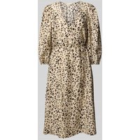 MSCH Copenhagen Knielanges Kleid mit V-Ausschnitt Modell 'Alyona Vlora' in Beige, Größe XL von MSCH Copenhagen