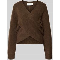 MSCH Copenhagen Strickpullover in Wickel-Optik Modell 'Zinelle Hope' in Dunkelbraun, Größe S/M von MSCH Copenhagen
