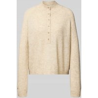 MSCH Copenhagen Strickpullover mit Stehkragen und Knopfleiste in Beige, Größe M/L von MSCH Copenhagen