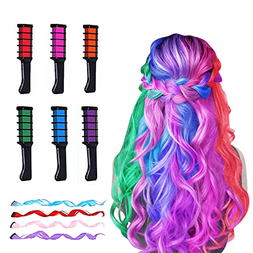 6 Stück Haarkreidekamm Temporäre Haarfarbe Farbstoff für Mädchen Kinder, Waschbare Haarkreide für Mädchen Erwachsene Party Karneval Halloween Ostern Weihnachten Neujahr Cosplay(6 Farben+4Wigs) von MSDADA