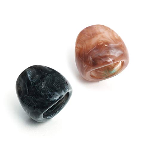 MSEKKO Ringe 2 Stück Acryl Ring Breiter Chunky Ring Retro Harz Stapelbar Achat Ringe Kit Damen von MSEKKO