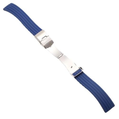 MSEURO 18mm 20mm 22 mm 24 mm universelles Uhrenband Silikon Gummi -Link -Armband Armband Armband Leicht weich for Männer Frauen Armbanduhr (Color : Dark blue silver, Size : 18mm) von MSEURO