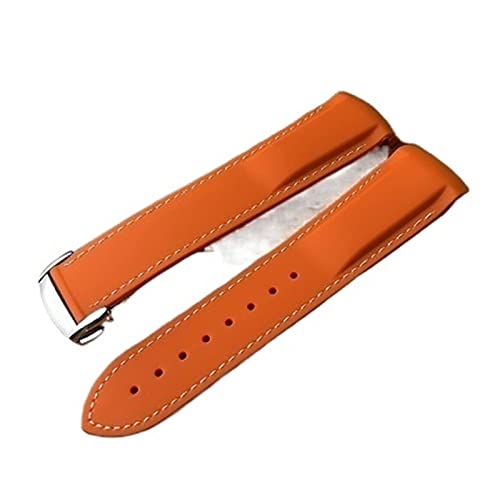 MSEURO 19 Mm 20 Mm 21 Mm 22 Mm Gummi -Silikon Gebogener Ende Watchstrap -Schnallenbandbandbandkompatibel for Omega -kompatibel for Seamaster300 for Speedmater Watch Kompatibel (Color : Orange white, von MSEURO