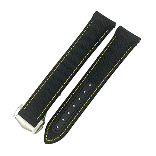 MSEURO 19 Mm 20 Mm Nylon Canvas Uhrengurt Kompatibel For Omega Kompatibel For Seamaster 300 AT150 Stoffleder Kompatibel For Terra 150 Blau 21mm 22mm Uhrenbandschnalle (Color : Black yellow 2, Size : von MSEURO