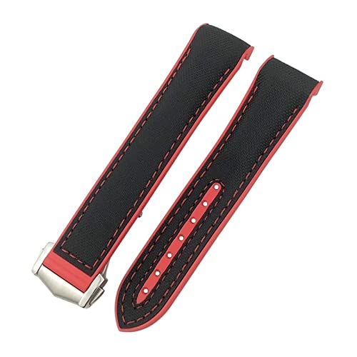 MSEURO 19mm 20 Mm 21 Mm 22 Mm Gummi -Leder -Uhrband -Kompatibel For Omega Kompatibel For Planet, Der For Dem Ozean Silicon Nylon Sports Uhrengurt Kompatibel Ist (Color : Black red, Size : 22MM_WITHO von MSEURO