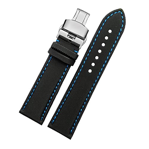 MSEURO 20 21mm Uhr for männlich 22 mm Faser Nylon Sicherheitsgurt Watch Band Armee Sport Canvas Nylon NATO -Gurt Special (Color : Blue silver folding, Size : 20mm) von MSEURO