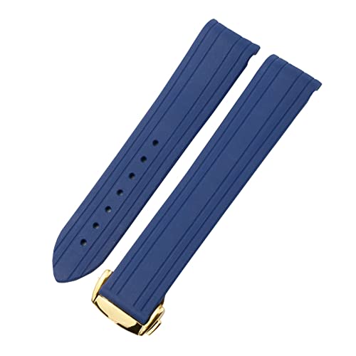 MSEURO 20 mm 22 mm Gummi -Silikongurt Herrenkompatibel for Omega kompatibel for Seamaster 300 gebogenes Ende Sportwasiger Riemen Edelstahl Verschluss Wachband (Color : Navy gold buckle, Size : 22mm von MSEURO