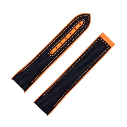 MSEURO 20 mm 22 mm Nylon Gummi -Uhrband -kompatibel for Omega -Riemen kompatibel for Seamaster Kompatibel for PLANET Clasp Watch Band Accessoires Armband Kette (Color : Blk Orange, Size : 20MM OM_BL von MSEURO