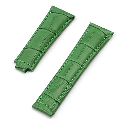 MSEURO 20 mm Krokodilmuster echtes Leder -Uhren -Uhren -Wachgurt for U -Boot kompatibel for Submariner mittlere Greenwich-Zeit Kompatibel for Rolex -Armband (Color : Green, Size : GOLD BUCKLE_LOGO) von MSEURO