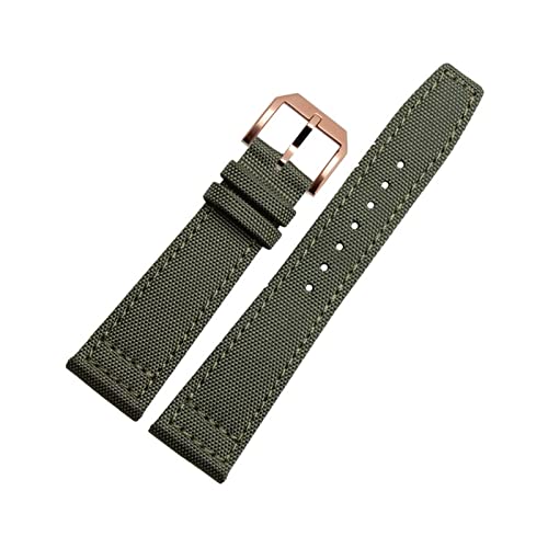 MSEURO 20mm 21 mm 22 mm Nylon Canvas Fabric -Uhrenband kompatibel for Iwc Kompatibel for Pilot -Spitfire Timezone Top -Gurt grün schwarze Gürtel Armbanduhrgurte (Color : Dark Green-Rose Gold, Size : von MSEURO