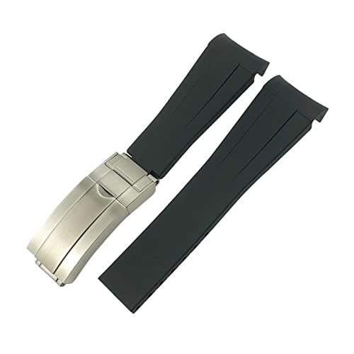 MSEURO Gebogenes Ende 21 mm 20 mm 22 mm 19mm Silikon Gummi -Uhrband -kompatibel for Rolex kompatibel for Daytona kompatibel for mittlere Greenwich-Zeit Armband (Color : Black, Size : 19MM_MATTE SILV von MSEURO