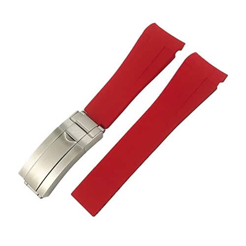 MSEURO Gebogenes Ende 21 mm 20 mm 22 mm 19mm Silikon Gummi -Uhrband -kompatibel for Rolex kompatibel for Daytona kompatibel for mittlere Greenwich-Zeit Armband (Color : Red, Size : 19MM_GLOSSY SILVE von MSEURO