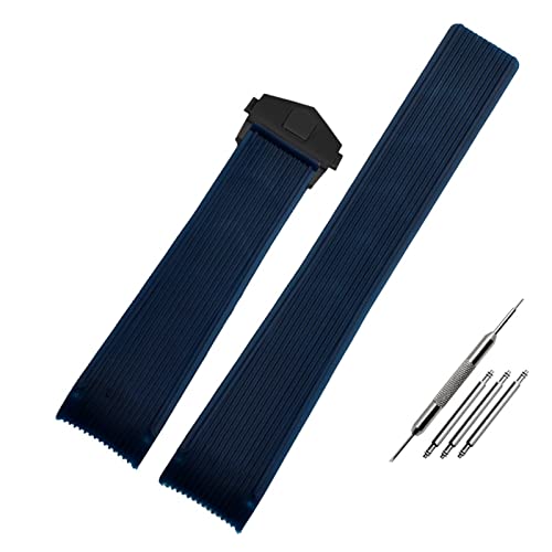 MSEURO Gummi -Uhrband -kompatibel for Tag Way201A/Way211a 300 | 500 Handgelenksgurt 21mm 22mm Bogen End schwarz Blue Watch Band for Klappschnalle (Color : Blue black clasp, Size : 22mm) von MSEURO