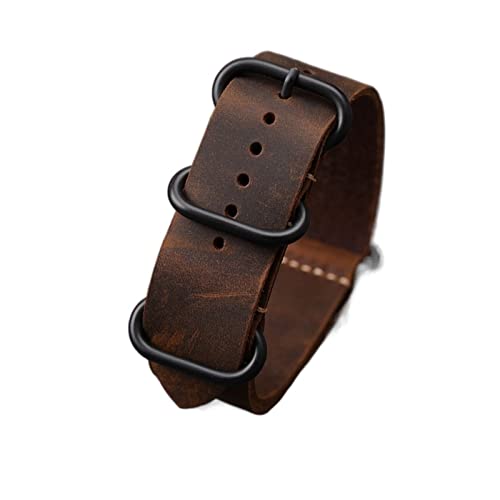 MSEURO Handgefertigtes Leder -Uhrband G10 18 20 22 24 26 mm Vintage gefrostete obere Schicht Kaufpferdsgurt, braunes schwarzes Männer Armband (Color : Black buckle3, Size : 20mm) von MSEURO