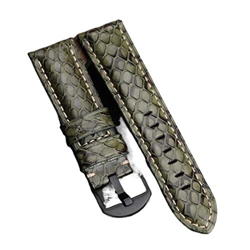 MSEURO Handgefertigtes Snakeskin Watchband 2 0mm 22 mm 24 mm Schwarzes grünes blaues Ledergurt Herren Schlangenhaut Wachriemen (Color : Black buckle2, Size : 22MM) von MSEURO
