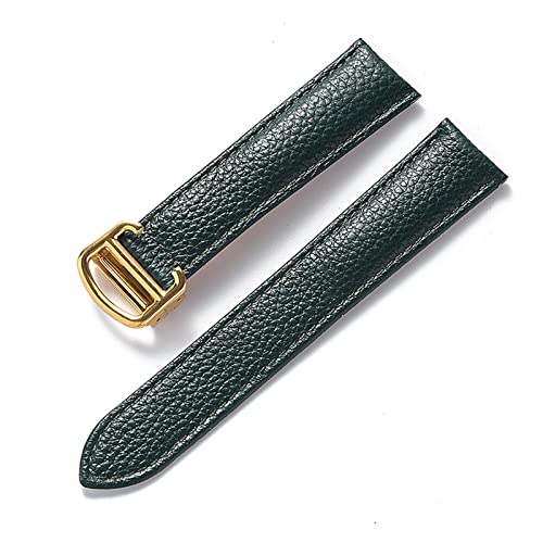 MSEURO Kieselweiche Leder -Leder -Gurt -Ersatztank Solo London Foldover Clasp 14mm 16mm 18 mm 20 mm 22 mm Uhr Zubehör kompatibel for Cartier (Color : Dark green gold, Size : 16mm) von MSEURO