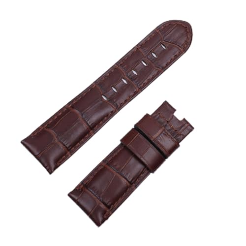 MSEURO Krokodilmuster echtes Bambus -Lether -Uhrband -kompatibel for Panerai -Riemen PAM441 Armband Schmetterlingsschnalle Gravur 24mm 26 mm (Color : Brown Brown Line, Size : 26MM PAM_WITHOUT BUCKLE von MSEURO