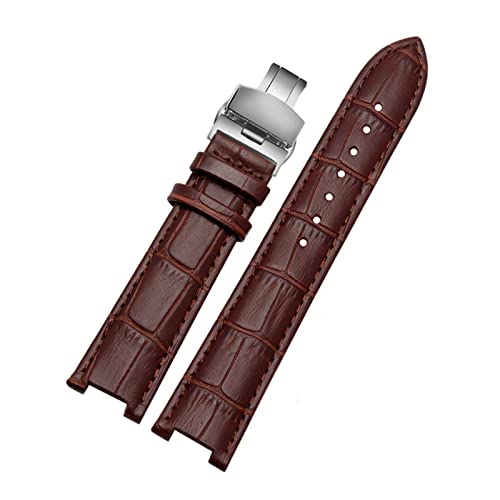 MSEURO Leder -Uhrband -Austausch von Lederkompatibel for MK2277 2425 2290 2281 2280 Gurt konkave Schnittstelle 20 * 12 mm rote blaue Männer Frauen Armband (Color : Brown-silver, Size : 20mm-12mm) von MSEURO