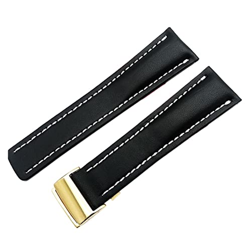 MSGBTGJM CAREG Uhren-Band-kompatibel mit Breitling Echtes Echtleder Männer Watch-Armbanduhr Zubehör Uhr Armband Gürtel Durable(Black-Gold Buckle1,20mmWithLOGO) von MSGBTGJM