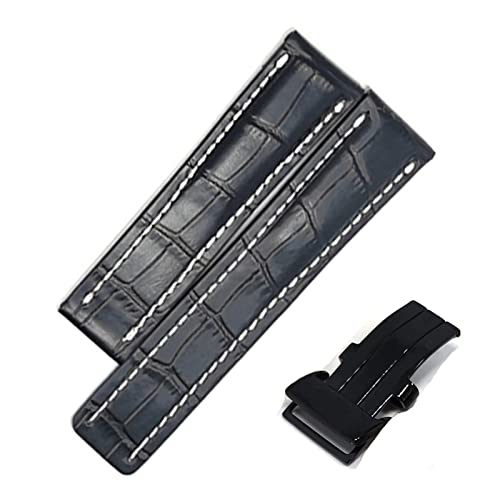 MSGBTGJM CAREG Uhren-Band-kompatibel mit Breitling Echtes Echtleder Männer Watch-Armbanduhr Zubehör Uhr Armband Gürtel Durable(BlackBlackBuckle2,20mmWithLOGO) von MSGBTGJM