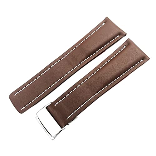 MSGBTGJM CAREG Uhren-Band-kompatibel mit Breitling Echtes Echtleder Männer Watch-Armbanduhr Zubehör Uhr Armband Gürtel Durable(BrSilverBuckle1,24mmWithLOGO) von MSGBTGJM