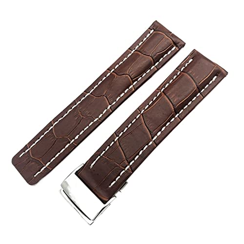 MSGBTGJM CAREG Uhren-Band-kompatibel mit Breitling Echtes Echtleder Männer Watch-Armbanduhr Zubehör Uhr Armband Gürtel Durable(BrSilverBuckle2,22mmWithLOGO) von MSGBTGJM
