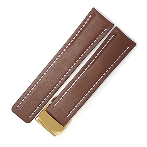 MSGBTGJM CAREG Uhren-Band-kompatibel mit Breitling Echtes Echtleder Männer Watch-Armbanduhr Zubehör Uhr Armband Gürtel Durable(Brown-Gold Buckle1,20mmWithLOGO) von MSGBTGJM