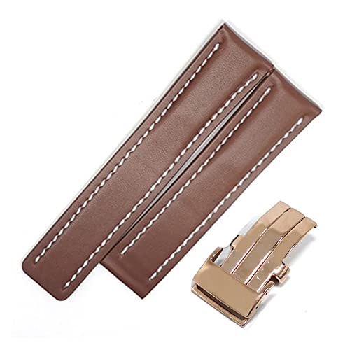 MSGBTGJM CAREG Uhren-Band-kompatibel mit Breitling Echtes Echtleder Männer Watch-Armbanduhr Zubehör Uhr Armband Gürtel Durable(Brown-Rose Buckle1,22mmWithLOGO) von MSGBTGJM