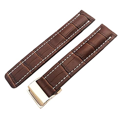 MSGBTGJM CAREG Uhren-Band-kompatibel mit Breitling Echtes Echtleder Männer Watch-Armbanduhr Zubehör Uhr Armband Gürtel Durable(Brown-Rose Buckle2,22mmWithLOGO) von MSGBTGJM