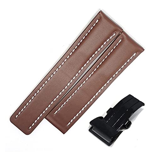 MSGBTGJM CAREG Uhren-Band-kompatibel mit Breitling Echtes Echtleder Männer Watch-Armbanduhr Zubehör Uhr Armband Gürtel Durable(BrownBlackBuckle1,24mmWithLOGO) von MSGBTGJM