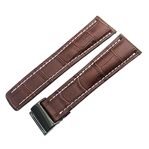 MSGBTGJM CAREG Uhren-Band-kompatibel mit Breitling Echtes Echtleder Männer Watch-Armbanduhr Zubehör Uhr Armband Gürtel Durable(BrownBlackBuckle2,24mmWithLOGO) von MSGBTGJM