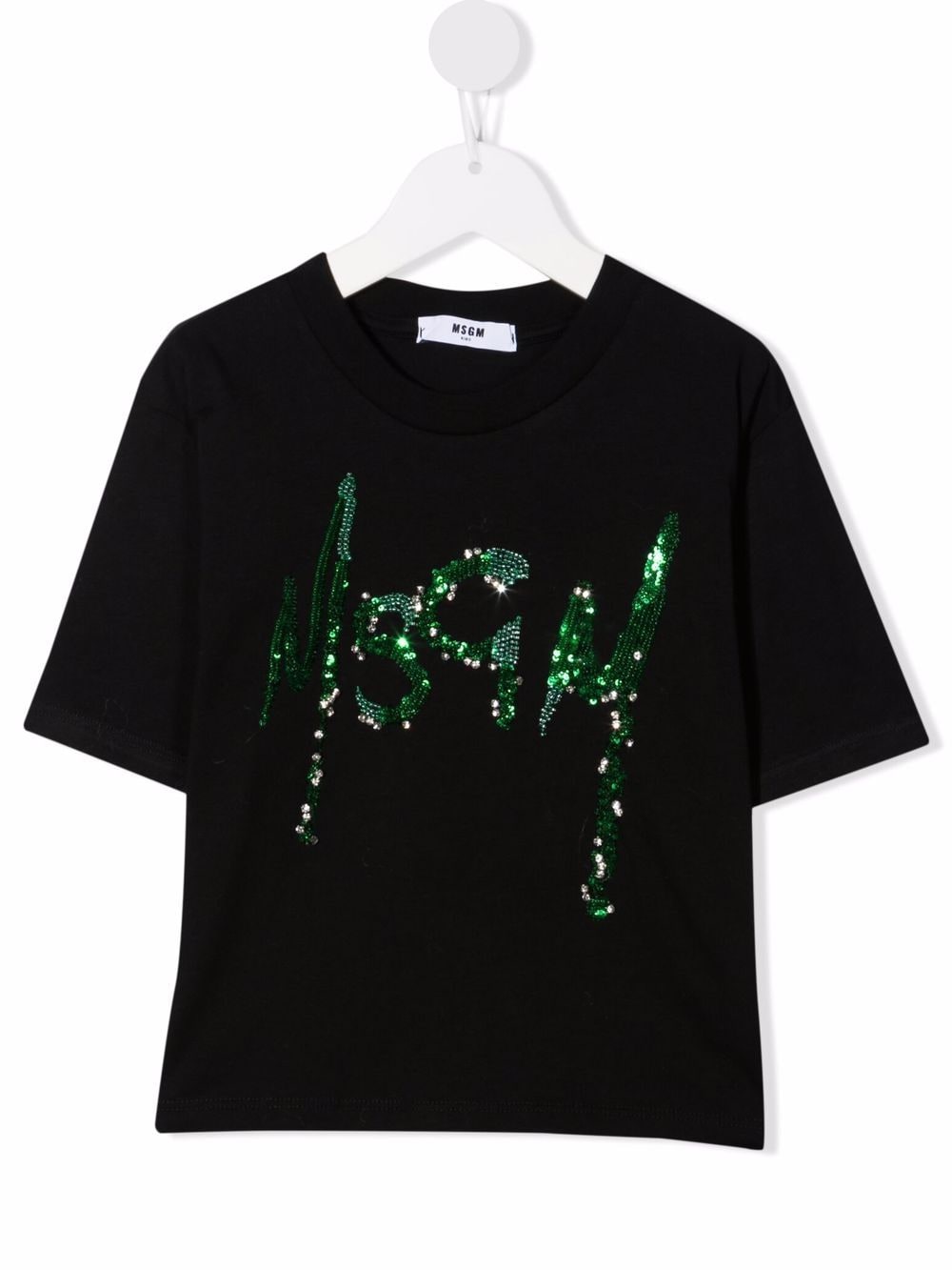 MSGM Kids Cropped-T-Shirt mit Pailletten-Logo - Schwarz von MSGM Kids