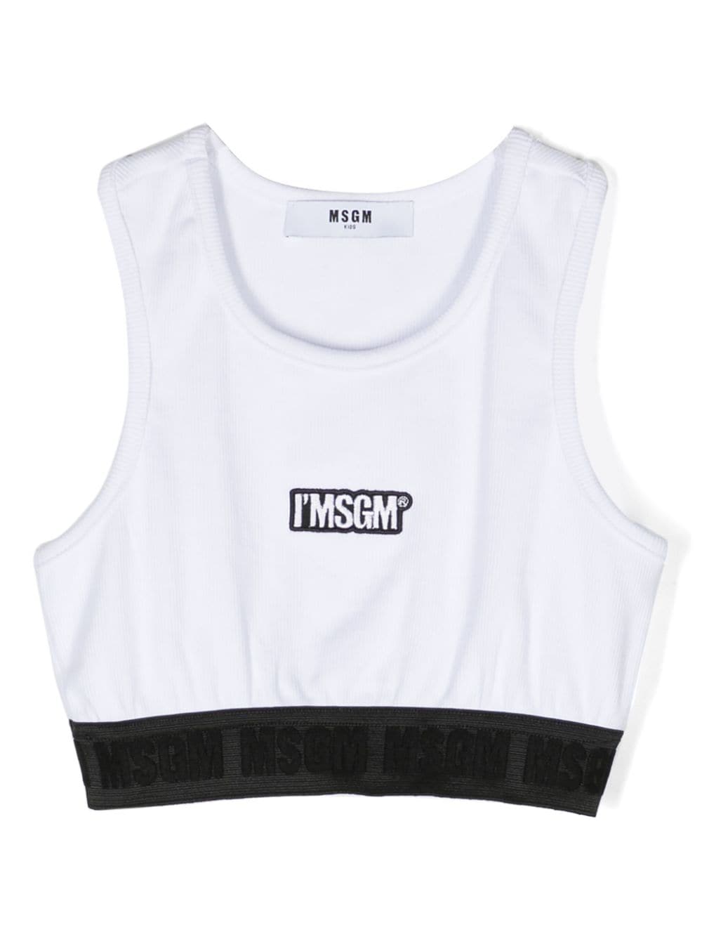 MSGM Kids Fein geripptes Cropped-Top mit Logo-Patch - Weiß von MSGM Kids