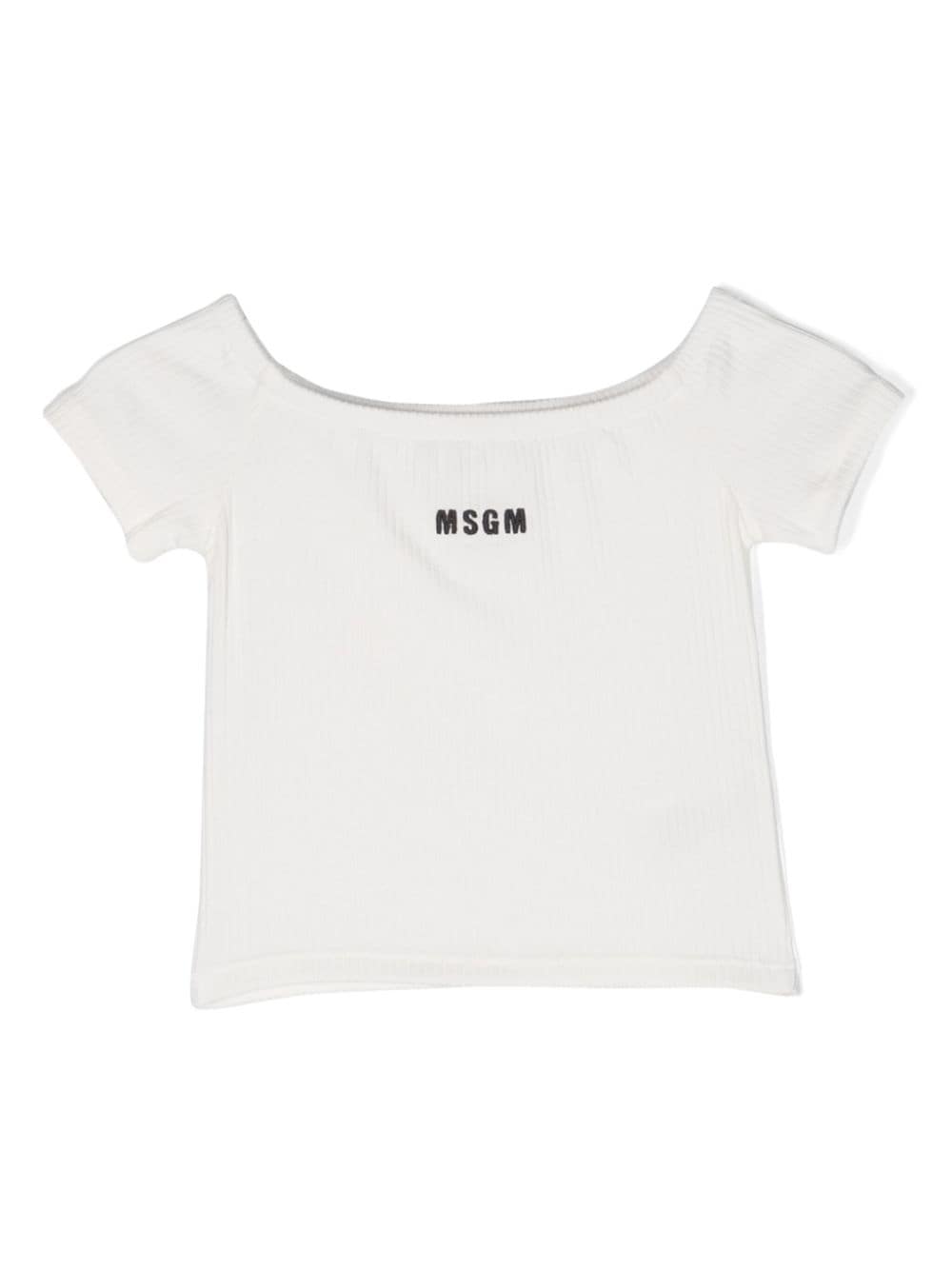 MSGM Kids Geripptes T-Shirt mit Logo-Stickerei - Weiß von MSGM Kids