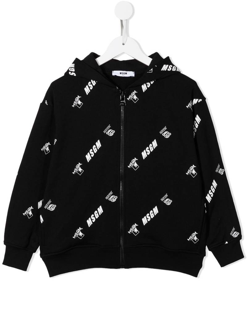 MSGM Kids Kapuzenjacke mit Logo-Print - Schwarz von MSGM Kids