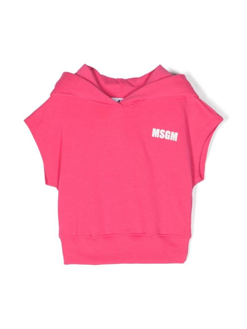 MSGM Kids Kurzärmeliger Hoodie mit Logo-Print - Rosa von MSGM Kids