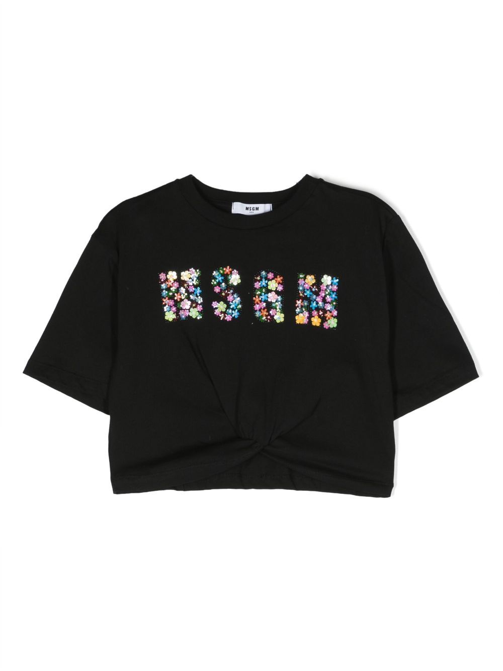 MSGM Kids Cropped-T-Shirt mit Blumen - Schwarz von MSGM Kids