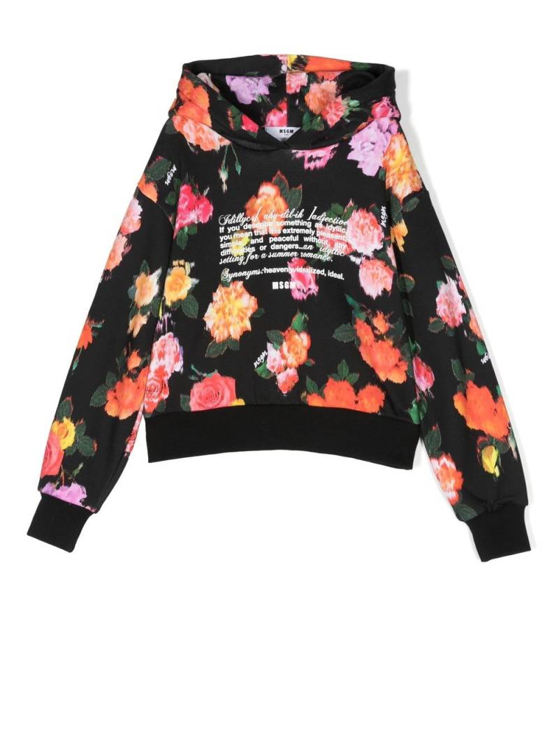 MSGM Kids Hoodie mit Blumen-Print - Schwarz von MSGM Kids