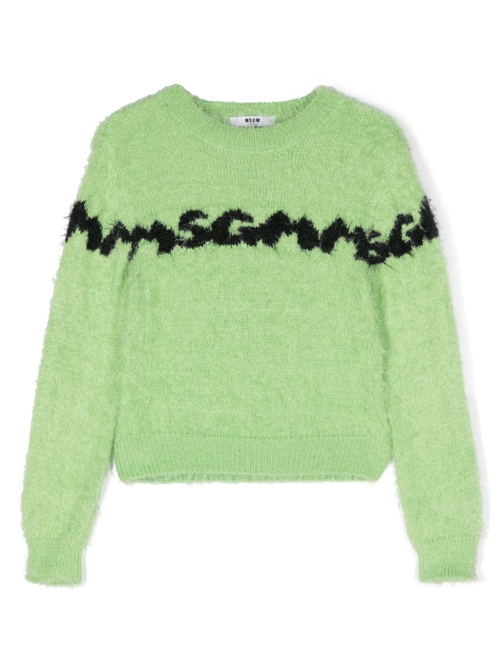 MSGM Kids Gebürsteter Pullover mit Intarsien-Logo - Grün von MSGM Kids