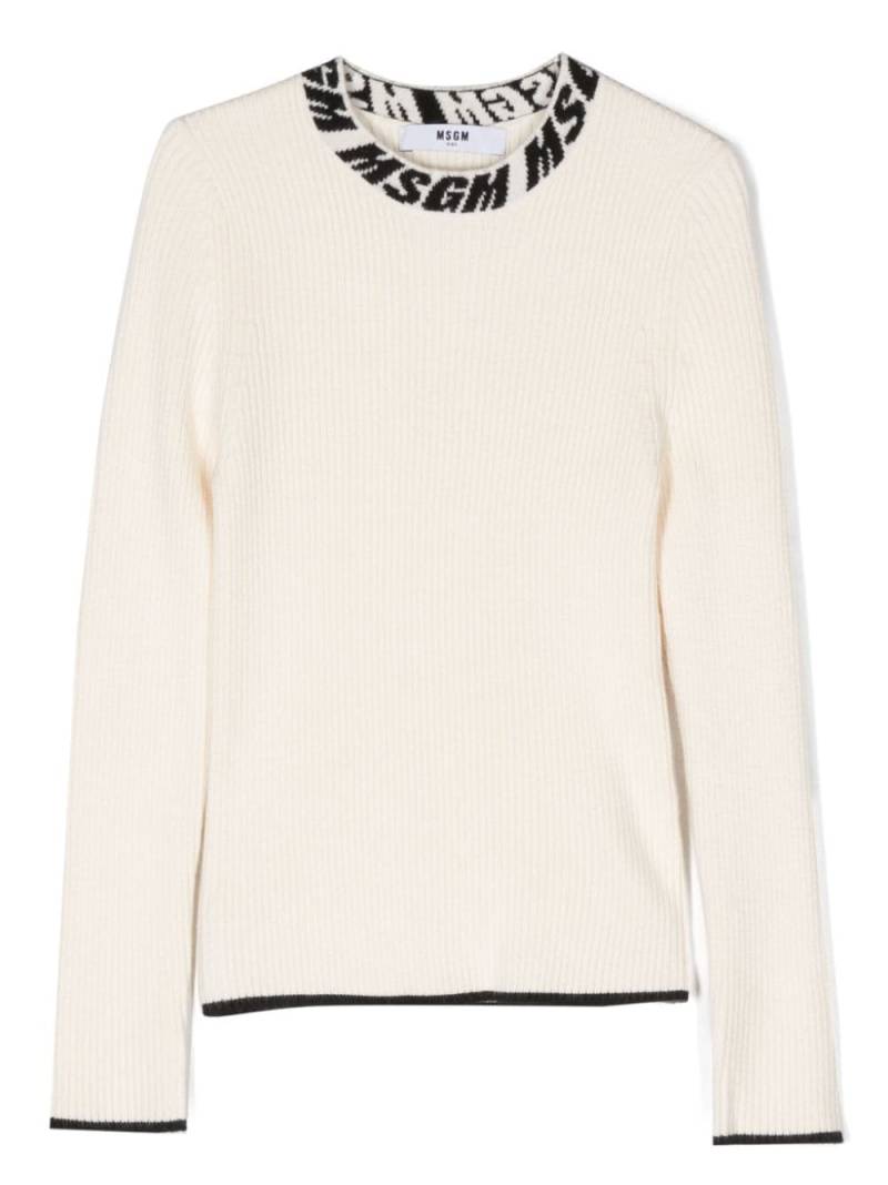 MSGM Kids Gerippter Intarsien-Pullover - Nude von MSGM Kids