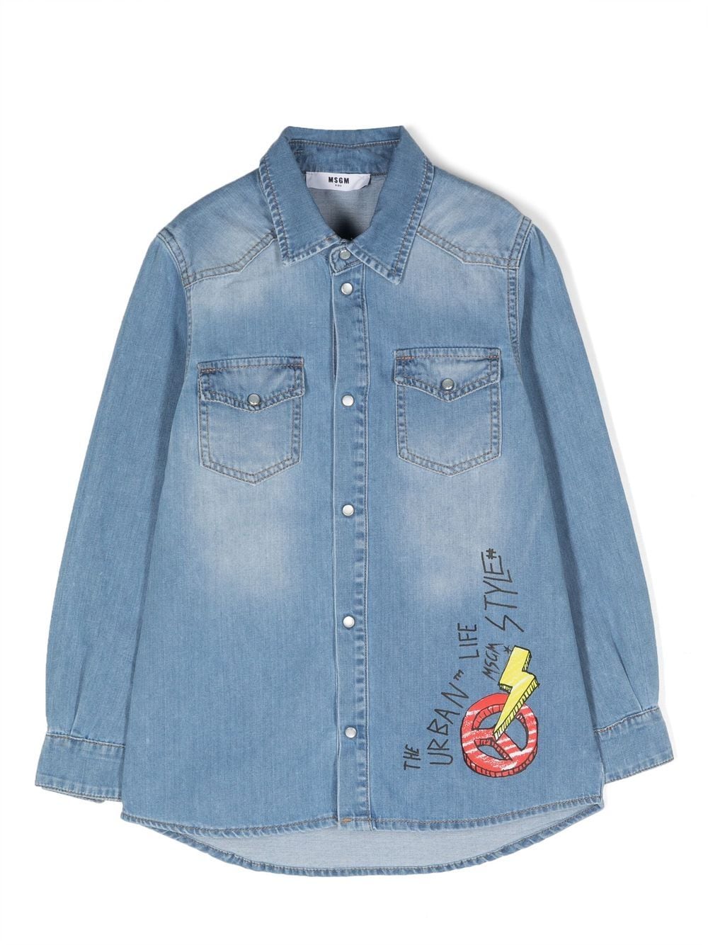 MSGM Kids Jeanshemd mit Logo-Print - Blau von MSGM Kids