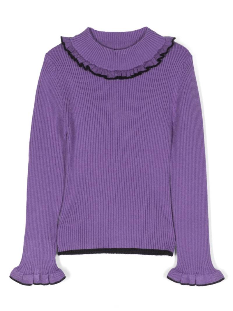 MSGM Kids Gerippter Pullover mit Rüschenborten - Violett von MSGM Kids