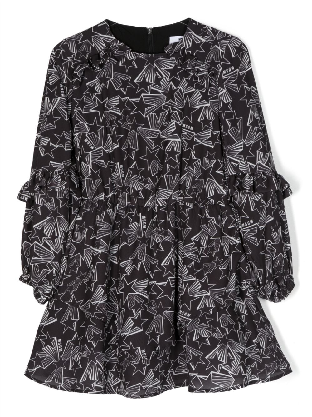 MSGM Kids Gerüschtes Kleid mit Sterne-Print - Schwarz von MSGM Kids