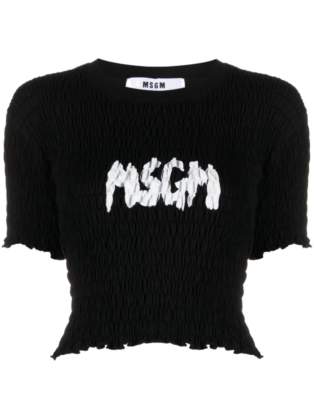 MSGM Gesmoktes Oberteil mit Logo - Schwarz von MSGM