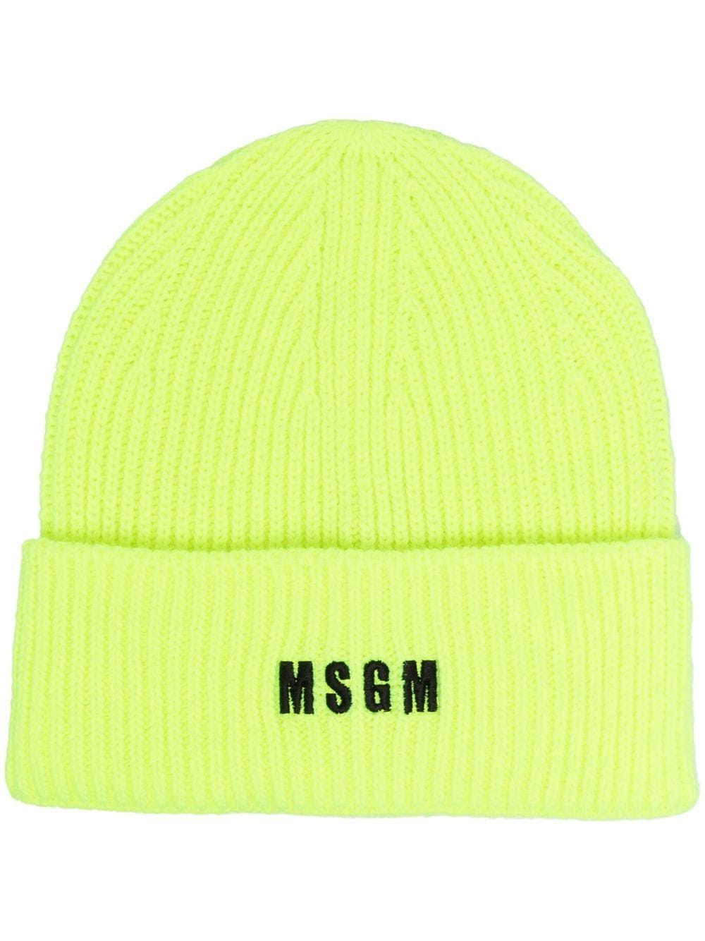 MSGM Strickmütze mit Logo-Stickerei - Gelb von MSGM