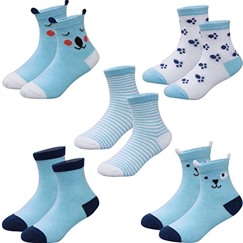 MSHEN Baby Socken 5 Paar Jungen Socken 0-8 Jahre, blau, gestreifte Cartoon Socken - BKS01-L von MSHEN