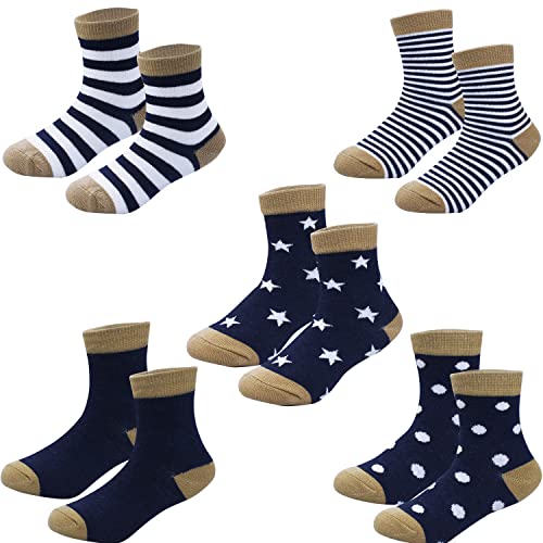 MSHEN Babysocken 5 Paar Jungen Socken 0-8 Jahre, schwarz, gestreifte Cartoon-Socken -BKS02-M von MSHEN