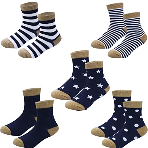 MSHEN Babysocken 5 Paar Jungen Socken 0-8 Jahre, schwarz, gestreifte Cartoon-Socken -BKS02-S von MSHEN